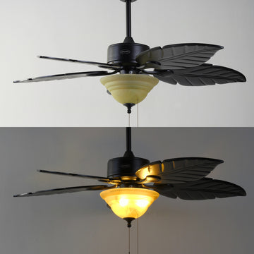Poinciana 52" Coastal Bohemian Iron/Wood Palm Leaf LED Ceiling Fan with Pull Chain - JONATHAN Y